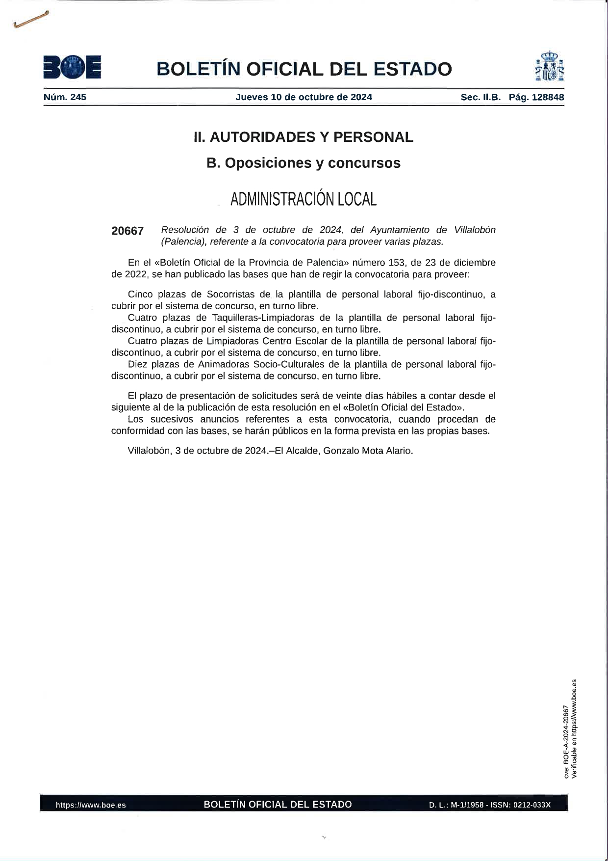 CONVOCATORIA PLAZAS ESTABILIZACION EMPLEO