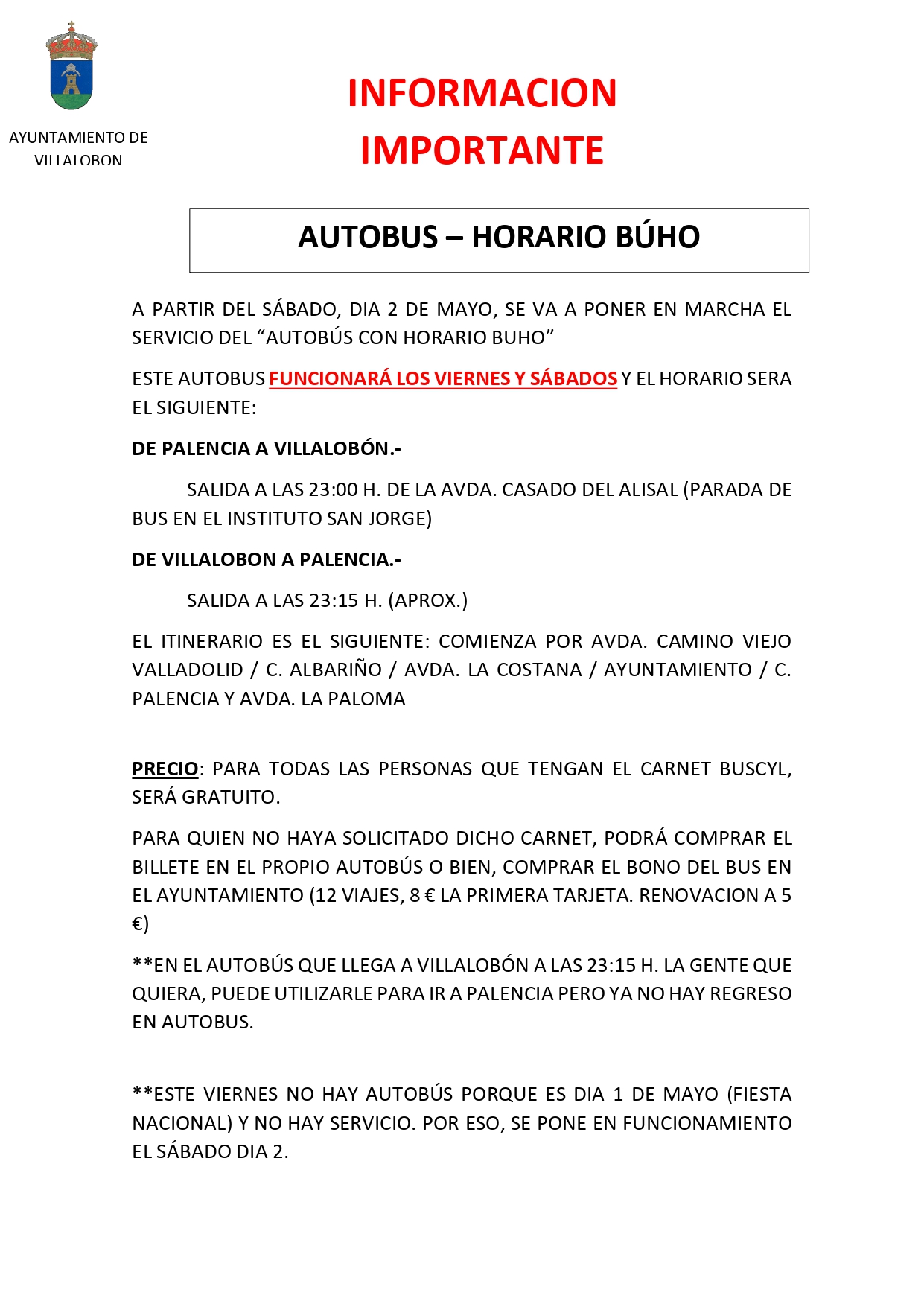 HORARIO AUTOBUS BUHO
